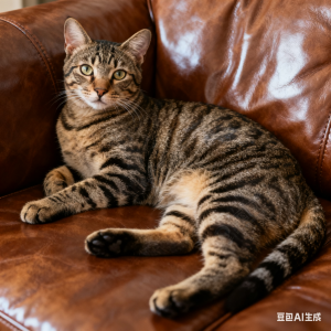 George Clooney’s tabby cat Moggy relaxing on a couch
